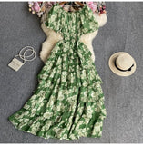 Floral And Haffin Dress Women's New Summer Bubble Short Sleeves To Close The Waist Thin Holiday High-End Cake