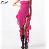 Mesh See Through RUFFLES Flower Strapless Mini Dress Women Patchwork Asymmetrical Elegant Dress Sexy Holiday