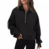 Autumn And Winter New Fashion Leisure Sports Semi-Zip Hooded Short Plus Velvet
