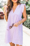Dress with Pockets 2023 Summer Short Sleeve Lace Dresses for Women Hollow Out Spliced V-neck High Waist Party Dress