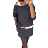 Babes Temperament Fake Two Open Shoulder Loose Folded Through The Oblique Shoulder Jacket / Husband Half-Dress Suit