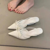 Tip Fine Heel Half-Slipper Wearing 2025 New Muller Shoes Baotao Bow Cloth Cold