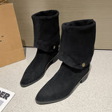Two- Through Pile Of Boots Can Be Flipped Over The Fashion Boots Autumn New Velvet Thin Boots But Knee Long Barrel Knight