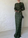 Zingj Fall 2023 New Round Collar Floral Long Sleeve Belt Shows Thin Hip Dress-Outfit