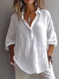 New Solid Color Leisure Loose Size V Collar Long Sleeve Top Shirt