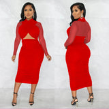 Zingj Fashion Women's Mesh Long Sleeve Solid Color Wrapped Breast Crop