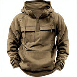 And Autumn New Men's Hooded Solid Color Sweater Youth Sports Multi-Pocket