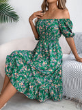 Shooting 2025 Spring And Summer Broken Flower Collar Short Sleeves To Close The Waist Lotus Leaf Side A Dress Women's