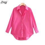 New Women Simply Candy COlor Single Breasted Poplin Shirts Office Lady Long Sleeve Blouse Roupas Chic Chemise Tops