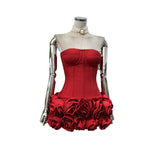 Knitted Bandage Pressure Fish Bone Tiring Waist Tset + Flowers Ultra-Short Low Waist Skirt