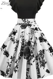 White Patchwork Floral Print Summer Dress Women 2023 Petal Sleeve Dot Vintage Dress Robe Casual Rockabilly Party