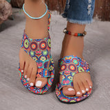National Wind Flat-Bottomed Toe Slippers Women 2025 New Breathable Printed Roman Style