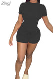 Summer Solid 2 Pieces Shorts Sets Women Short Sleeve O Neck Top Shirt and Mini Shorts Casual Matching Sets