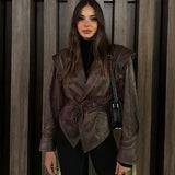 Women's Explosive Retro Casual Leather Jacket Jacket - High Quality