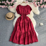 Zingj Gentle Wind Ruffle Collar Dress Female Summer Simple Pure Color Double Flying Sleeve Design Platycodon Grandiflorum First Love
