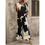Summer Set Printing V-Neck Bat Sleeve Blouse Long Pants Fashion