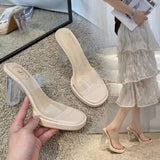 Slippers Women 2025 Summer New One-Word Wearing Fashion Coarse And Transparent Slippers