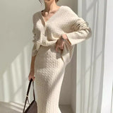2025 Laziness Temperament Personality Knitted Sweater Women's Cardigan Jacket Over Knee Dress Set Women's