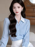 Year's Popular Beautiful French Shirt Milk Gentle Belly Top Design Small Blue Shirt