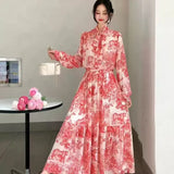 Print Lotus Leaf Side Half-Dress Woman Two Sets Of Ocean Length Reduce Age Long-Sleeved Bow