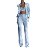 Early Spring New Tie-Dye Printing Repair Long Blazer Trousers Set Two-Piece
