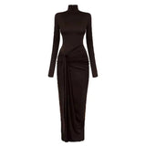 Turtleneck Long Sleeve Wrap Maxi Dress- Outfit