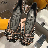 Zingj Women Flat Shoes Fashion Bling Rhinestone Flat Ballet Bow-knot Slip On Ladies Lazy Loafers Casual Flat Shoes 211-1-Outfit