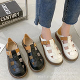 Zingj Head Shoes Sen Department Literary Wind Student Sandals Female 2023 Summer New Round Head Hollow Out Casual Flat Croshoes-Outfit