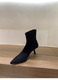Heel Tip Velvet Tuff Cardits Thin Boots Short Boots Women's Shoes 2025 Autumn And Winter New Single Boots Korean Small Bare