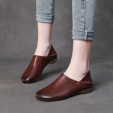 Layer Kraft Flat And Soft-Soled Single Shoes Spring New Mori Art Retro Leather Hand-Sleeveed Women's Shoes