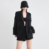 Zingj New Fashion Brand Double Breasted Three-Dimensional Flower Splicing Suit High Waist Bell Bottoms Two Sets Of Women's