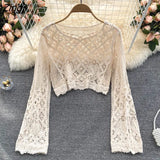 Women Retro Hollow Out All-match Sweet See-through Leisure Summer Sun-proof Korean Style Female Slim Crop Bohemian