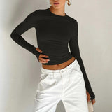Women's Clothing 2025 Spring Women's New T-Shirt Fashion Solid Color Round Collar Shirt Top