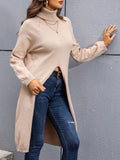 Women's Long Knitted Shirt Spring And Autumn Fashion High-Neck Long Sleeves Under The Fork Solid Color