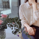 Collar Sweet Chiffon Shirts Women Blouses 2023 Autumn Long Sleeve Fashion Dot Shirt Blusas Ladies Casual Tops 3XL