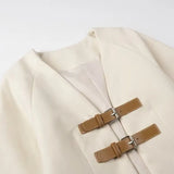 2025 New Women's Fashion V-Neck Solid Color Bhise Tripch With Soft Long-Sleeved