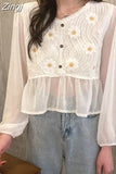 Women O-Neck Hollow Out Print Simple All-match Casual Fashion College Korean Style Ulzzang New Tops Hot Selling