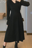 Dress Women Casual Long Sleeve Vintage Elegant Office Sweater Dress Female 2023 Autumn One Piece Dress Korean