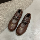 Retro Round Head Folding Decoration JK Girl Solid Color Buckle Mary Jane Women's Shoes Soft Soles Middle-Native Mother Single