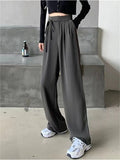 Autumn Winter Korean Fashion Chic Women's Pants Elegant High Waist Bandage Design Loose Wide Leg Woman Trousers Lace