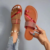 New Jacket With Water Drill Flat-Bottom Slippers Women Summer Wear Large-Size Dew Beach Cool Slippers
