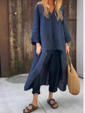 Spring And Autumn Cotton Tamply Size Women's Loose Casual V-Neck Long-Sleeved Trousers Two-Set