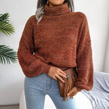 Wind Shooting 2025 Autumn And Winter Mixed Color Lantern Long-Sleeved High-Neck Knitted Sweater Women's