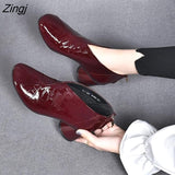 Women's Short Boots Casual Thick Heels Shoe High Heels Round Toe Rear Zipper Leather Boots All-match British Style Women's
