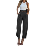 Spot Women's Wear Factory Fashion Pure Color Loose High Waist And Foot Suit
