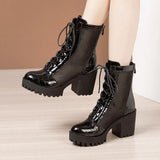 Leather Net Gauze Martin Boots Summer 2023 New Waterproof Table Large Size Round Head High Heels With Lace-Up