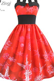 Dress Vestidos Women Sexy Halter Vintage Casual Floral Print Pin Up Retro Rockabilly Swing Party