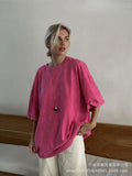 Simple Wind Loose Water Wash Old Cotton T-Shirt Women Summer Color Loose 260G Cotton Short-Sleeved Top