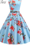 Dress Women Robe Femme Vintage Boho Print Elegant Party Vestidos Belt Casual Midi