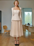 Small Senior Fashion Suit Women's 2025 New Slanted Shoulder Waist Top + Lace Mesh Skirt